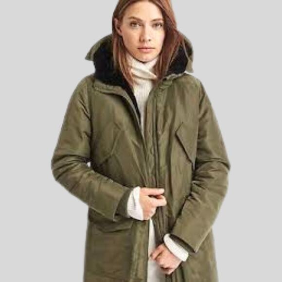 GAP Women's PrimaLoft® luxe parka Green Size S - Picture 2 of 10